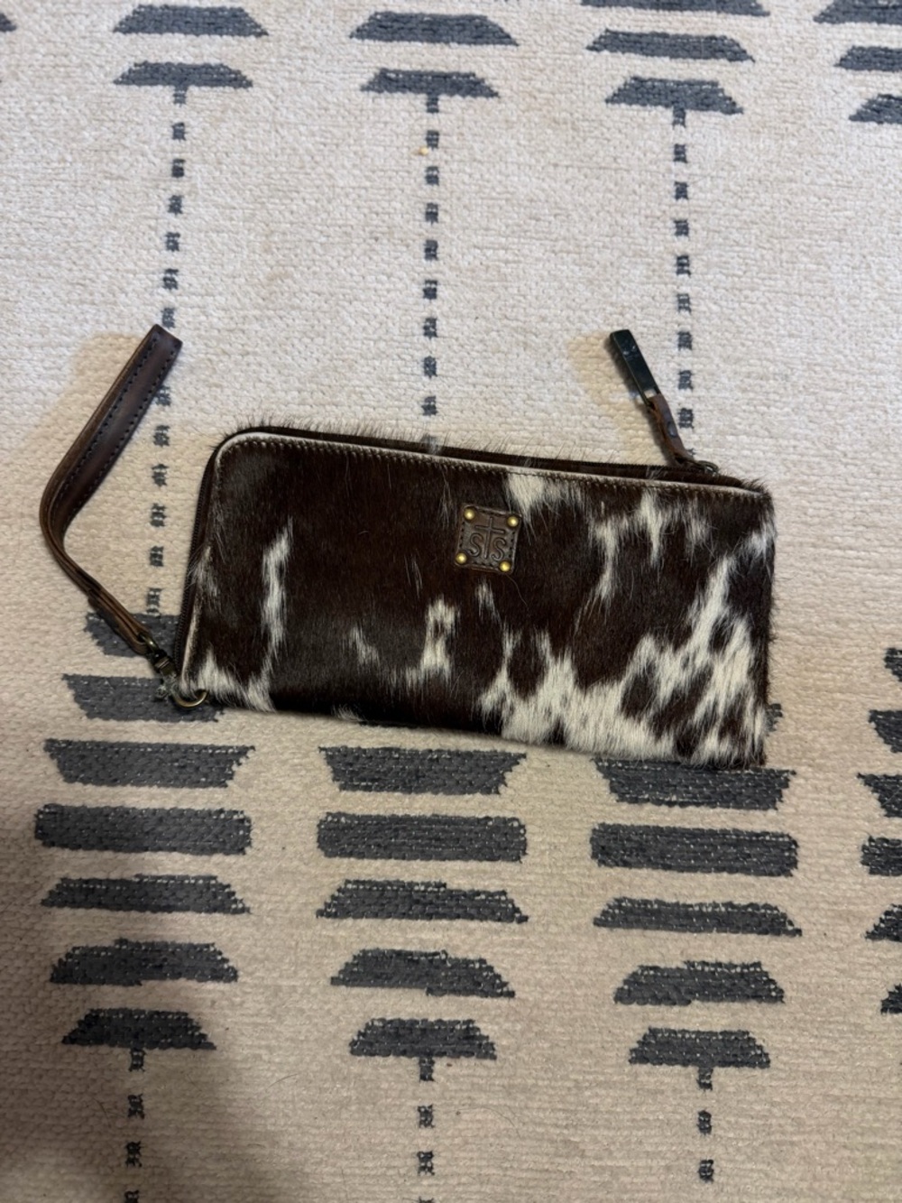 STS Ranchwear Brown and White Cowhide Wristlet Clutch